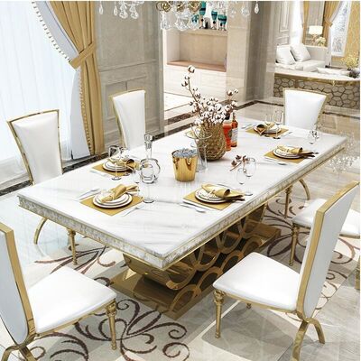 قیمت خوب Modern Design Marble Dining Table Set Polished Surface With 6 8 Chairs آنلاین