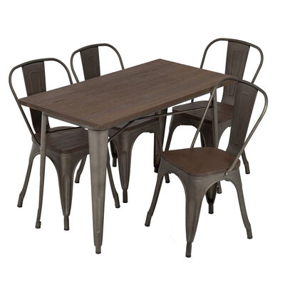 قیمت خوب Durable Steel Restaurant Dining Table Set With 4 Chairs Powder Coating آنلاین