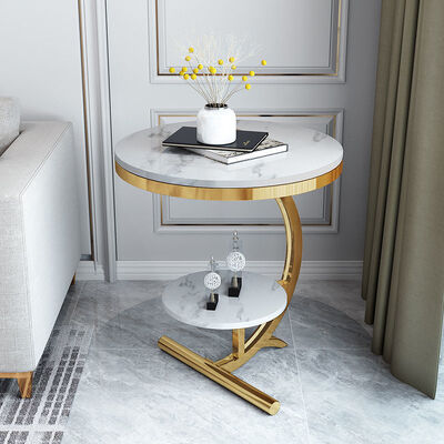 قیمت خوب OEM Luxury Marble Center Tables Double Layer Gold White Sofa Side Table آنلاین