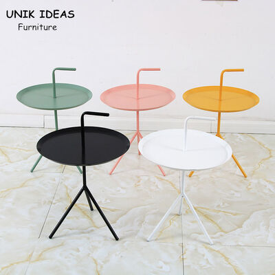 قیمت خوب Metal Iron Round Coffee Table With Handle 49*66cm Tripod Structure Seamless Welding آنلاین