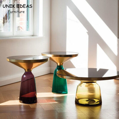 قیمت خوب Luxury Metal Glass Top Side Table Coffee Table Transparent / Colorful 50x53cm آنلاین