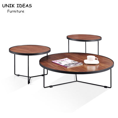 قیمت خوب Easy Installation Wooden Top Coffee Tables 3 Round Table Metal Frame ODM آنلاین